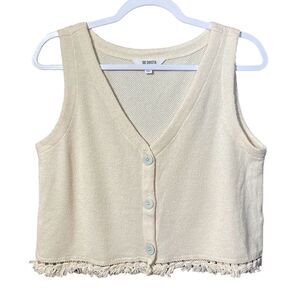 BB Dakota Knit Button Front Cropped Tank With Fringe Hem Women's Size Medium